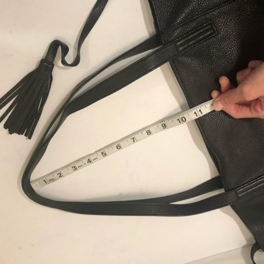 Michael kors black leather tassel tote bag